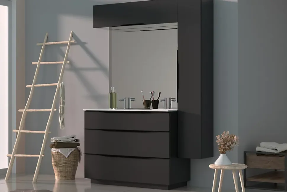 Meuble sous vasque à poser gris anthracite brillant l.120 x H.88 x P.50 cm, Pamili