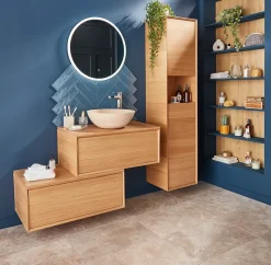 Meuble sous vasque à suspendre GoodHome Avela placage chêne 100 cm + plans de toilette Avela vendu par 2