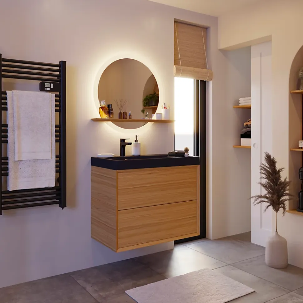 Meuble sous vasque à suspendre GoodHome Avela placage chêne 80 cm