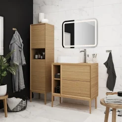 Meuble sous vasque à suspendre GoodHome Avela placage chêne 60 cm