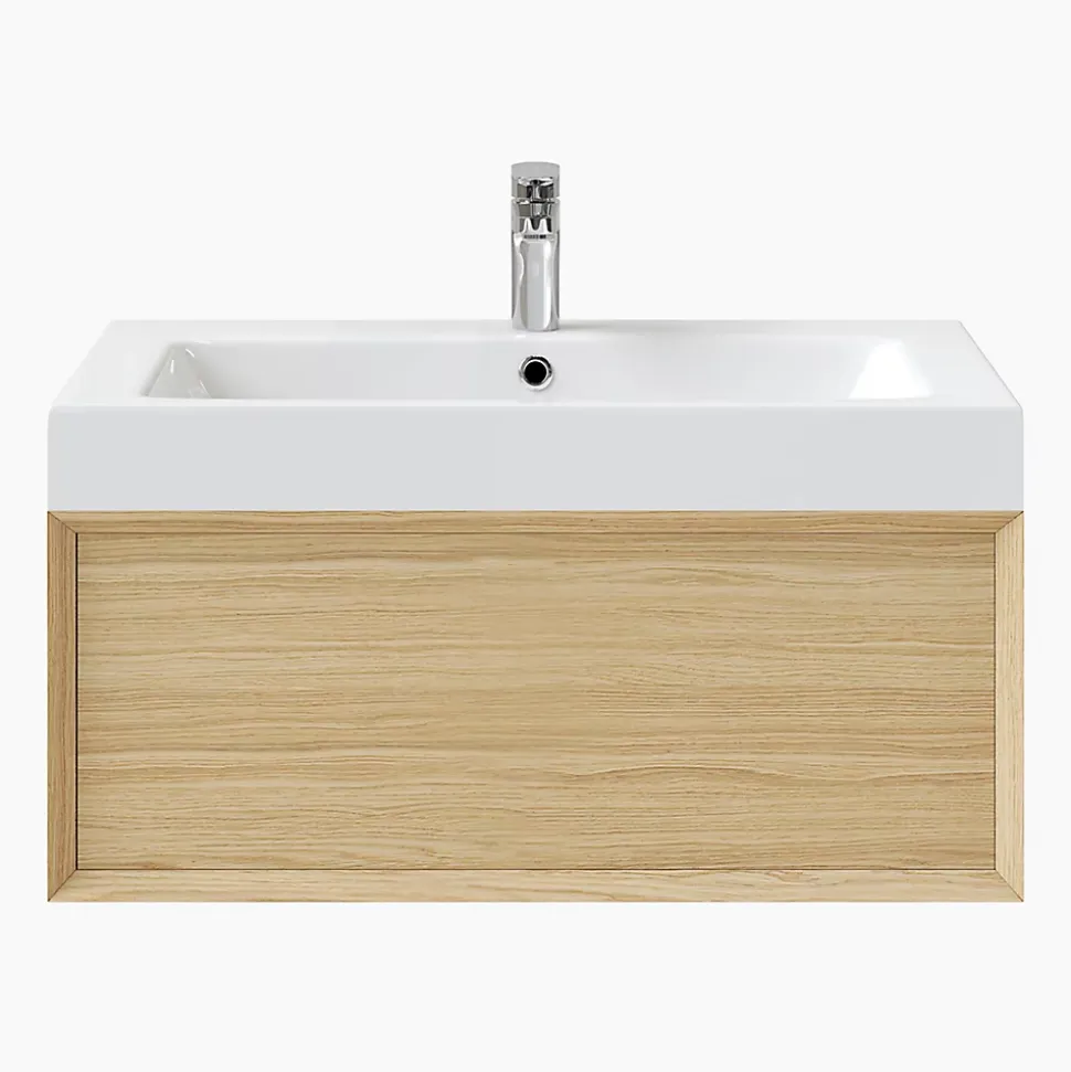 Meuble sous vasque 1 tiroir à suspendre GoodHome Avela placage chêne 80 cm