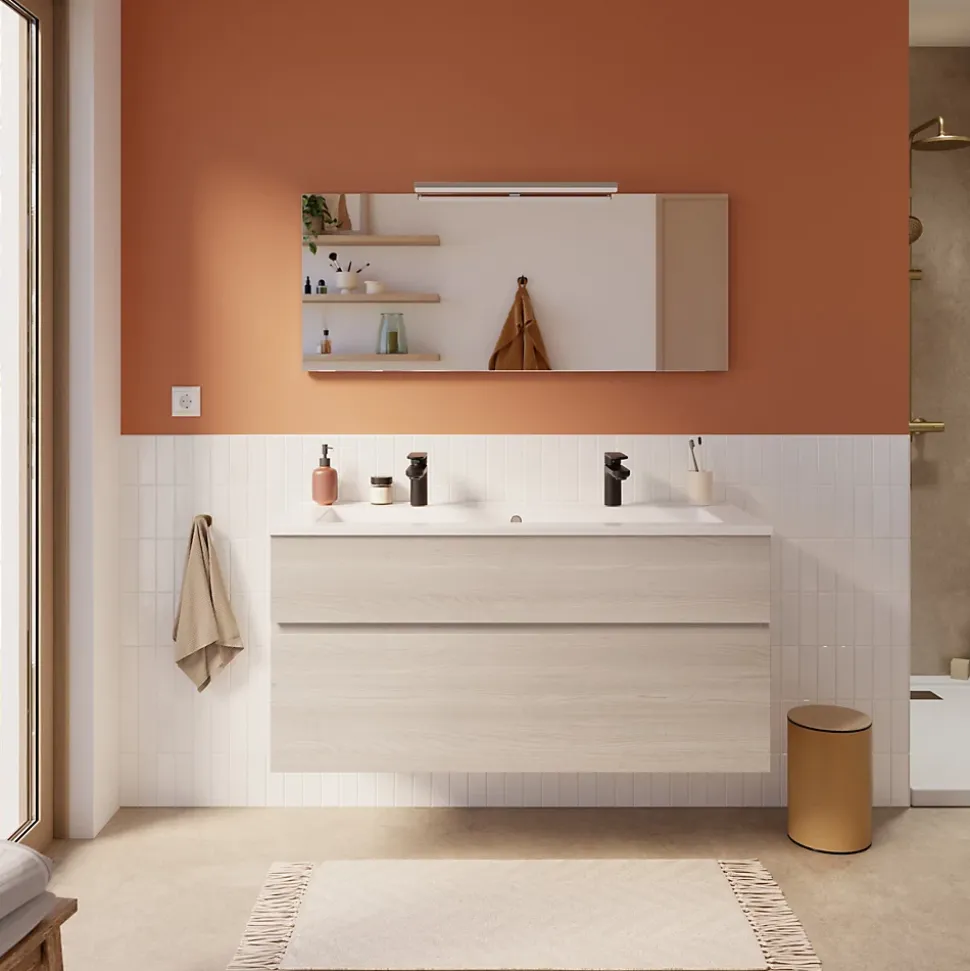 Meuble sous vasque effet chêne l.120 cm 2 tiroirs, Calao