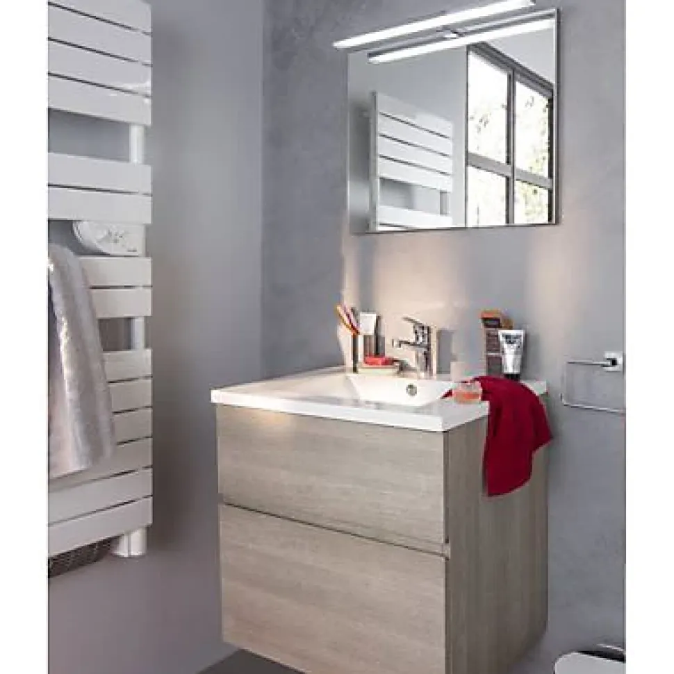 Meuble sous vasque effet chêne clair l.60 cm 2 tiroirs, Calao