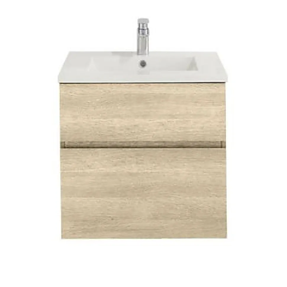 Meuble sous vasque effet chêne l.60 cm 2 tiroirs, Calao