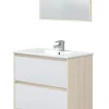 Meuble sous vasque en panneaux de particules mélaminés coloris chêne avec miroir - Longueur 80 x Profondeur 45 x Hauteur 80 cm