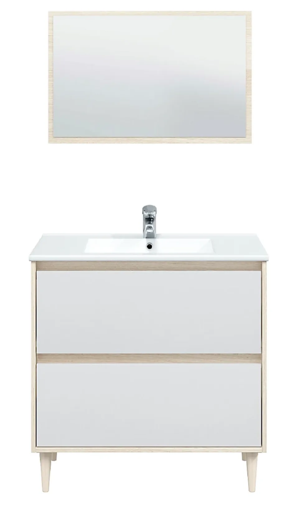 Meuble sous vasque en panneaux de particules mélaminés coloris chêne avec miroir - Longueur 80 x Profondeur 45 x Hauteur 80 cm