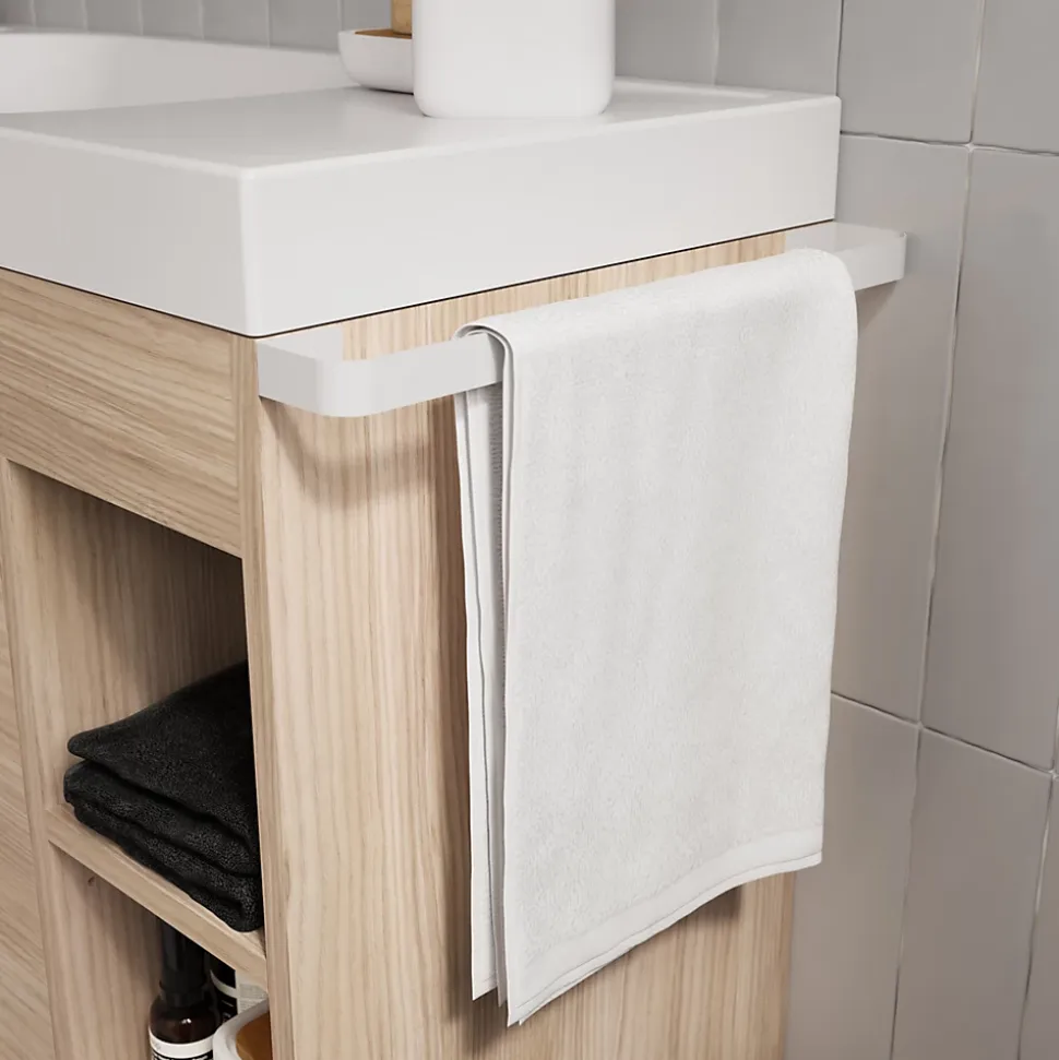 Meuble sous vasque faible profondeur à poser avec porte-serviettes effet bois l.85 x H.82 x P.36 cm, GoodHome Maza