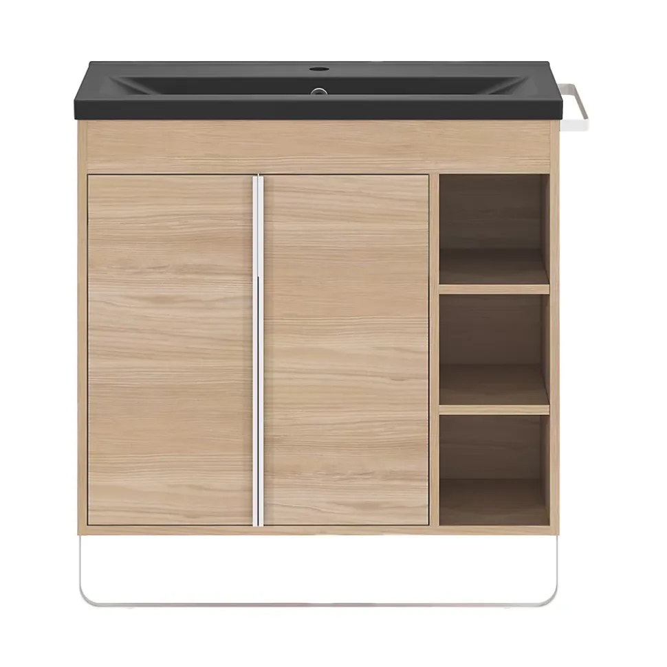 Meuble sous vasque faible profondeur à poser avec porte-serviettes effet bois l.85 x H.82 x P.36 cm, GoodHome Maza