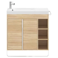 Meuble sous vasque faible profondeur à poser avec porte-serviettes effet bois l.85 x H.82 x P.36 cm, GoodHome Maza