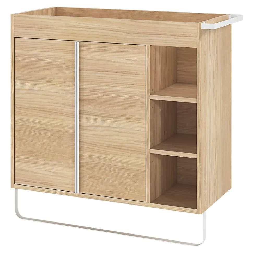 Meuble sous vasque faible profondeur à poser avec porte-serviettes effet bois l.85 x H.82 x P.36 cm, GoodHome Maza