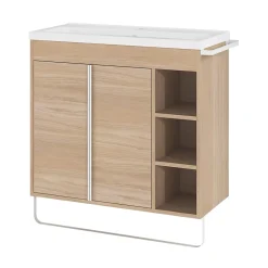 Meuble sous vasque faible profondeur à poser avec porte-serviettes effet bois l.85 x H.82 x P.36 cm, GoodHome Maza