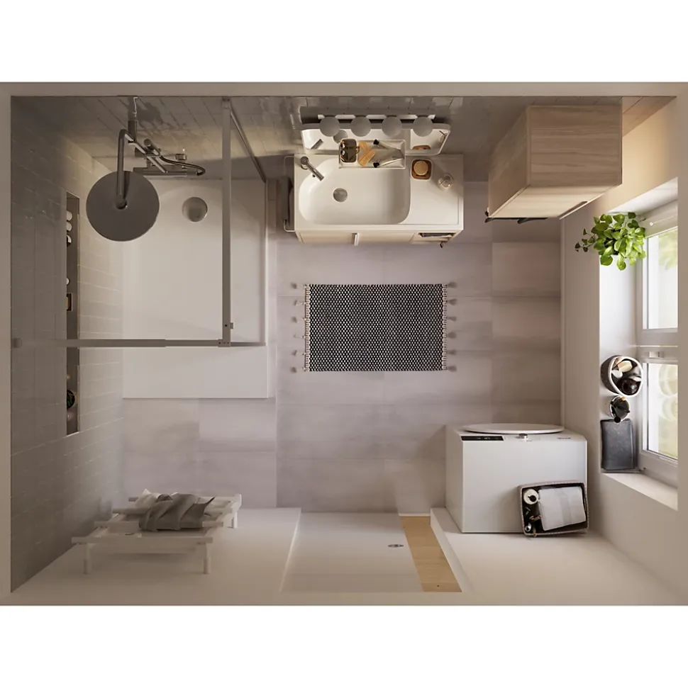 Meuble sous vasque faible profondeur à poser avec porte-serviettes effet bois l.85 x H.82 x P.36 cm, GoodHome Maza