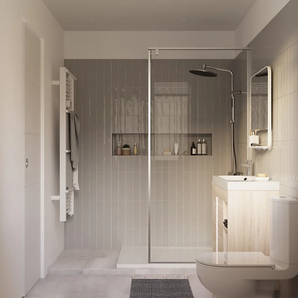 Meuble sous vasque faible profondeur à poser avec porte-serviettes effet bois l.85 x H.82 x P.36 cm, GoodHome Maza