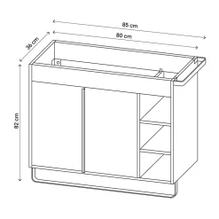 Meuble sous vasque faible profondeur à poser avec porte-serviettes effet bois l.85 x H.82 x P.36 cm, GoodHome Maza