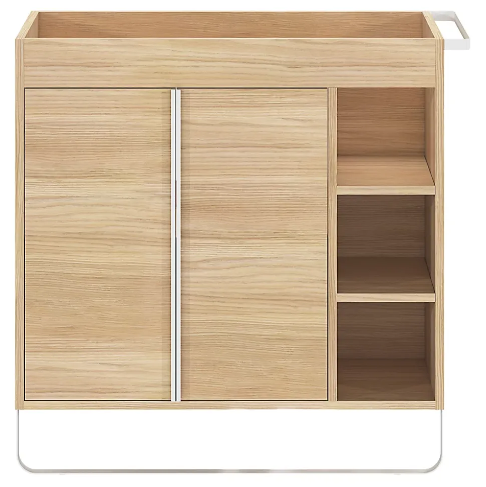 Meuble sous vasque faible profondeur à poser avec porte-serviettes effet bois l.85 x H.82 x P.36 cm, GoodHome Maza