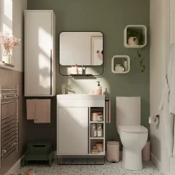 Meuble sous vasque faible profondeur à poser avec porte-serviettes blanc l.65 x H.82 x P.36 cm, GoodHome Maza