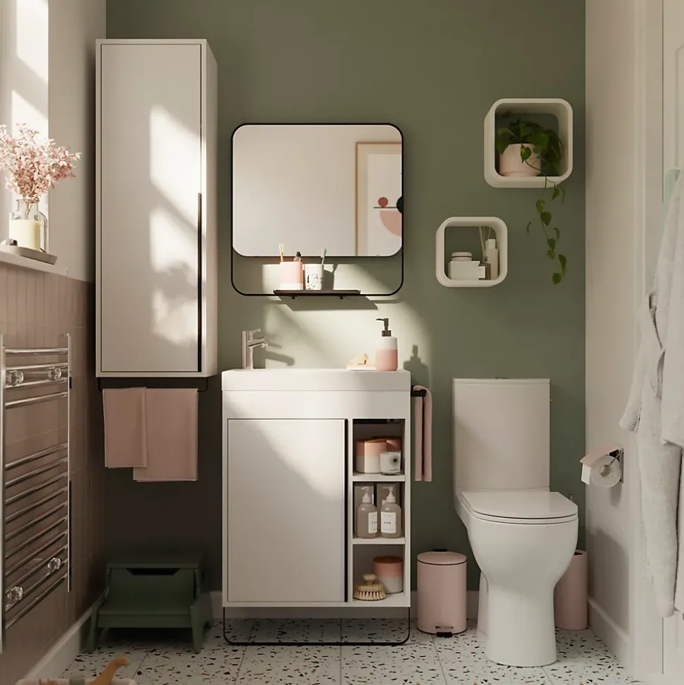 Meuble sous vasque faible profondeur à poser avec porte-serviettes blanc l.65 x H.82 x P.36 cm, GoodHome Maza