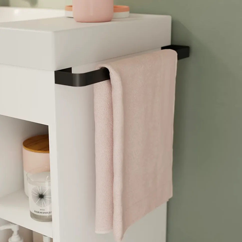Meuble sous vasque faible profondeur à poser avec porte-serviettes blanc l.65 x H.82 x P.36 cm, GoodHome Maza