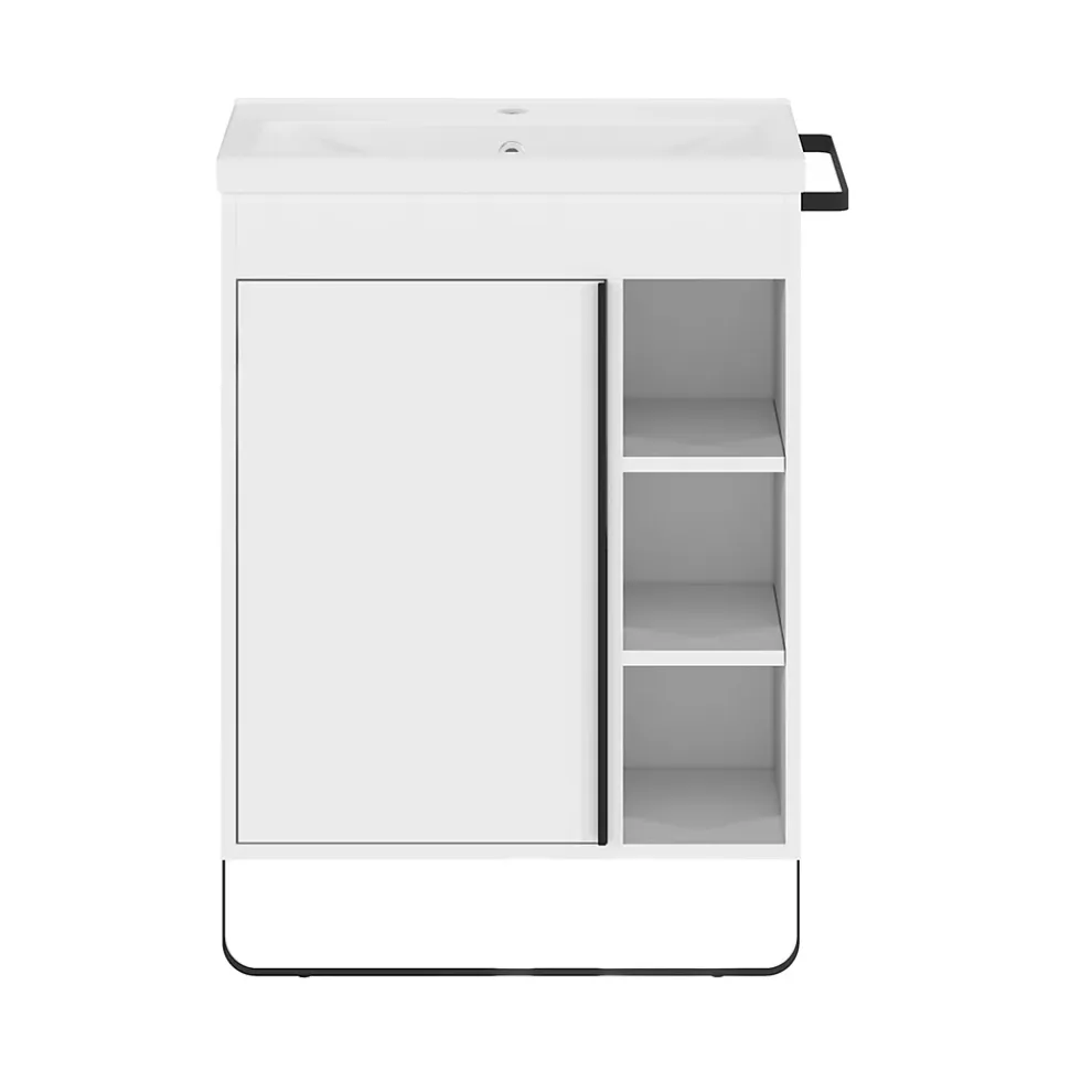 Meuble sous vasque faible profondeur à poser avec porte-serviettes blanc l.65 x H.82 x P.36 cm, GoodHome Maza