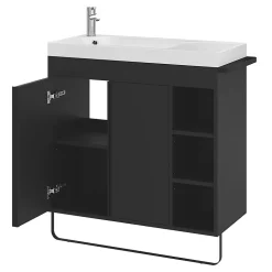 Meuble sous vasque faible profondeur à poser avec porte-serviettes noir l.85 x H.82 x P.36 cm, GoodHome Maza