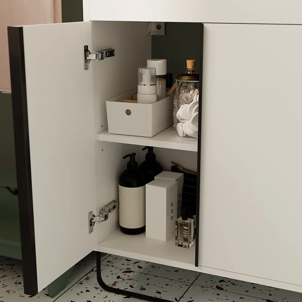 Meuble sous vasque faible profondeur à poser avec porte-serviettes blanc l.85 x H.82 x P.36 cm, GoodHome Maza