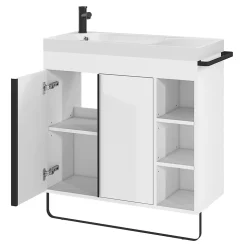 Meuble sous vasque faible profondeur à poser avec porte-serviettes blanc l.85 x H.82 x P.36 cm, GoodHome Maza