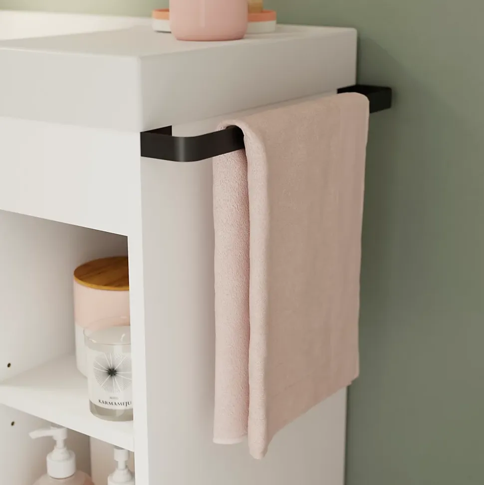 Meuble sous vasque faible profondeur à poser avec porte-serviettes blanc l.85 x H.82 x P.36 cm, GoodHome Maza