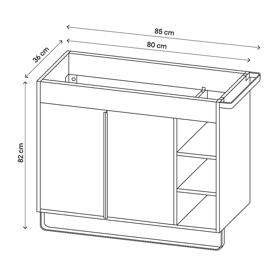 Meuble sous vasque faible profondeur à poser avec porte-serviettes blanc l.85 x H.82 x P.36 cm, GoodHome Maza
