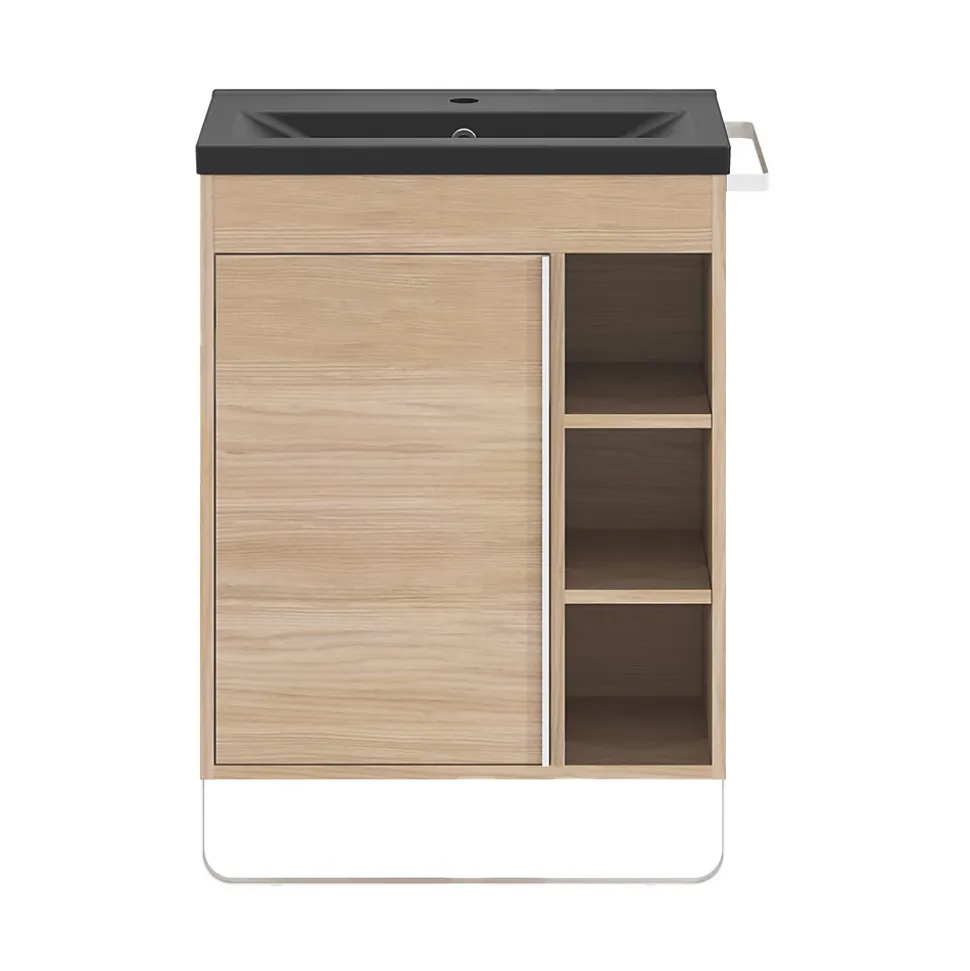 Meuble sous vasque faible profondeur à poser avec porte-serviettes effet bois l.65 x H.82 x P.36 cm, GoodHome Maza