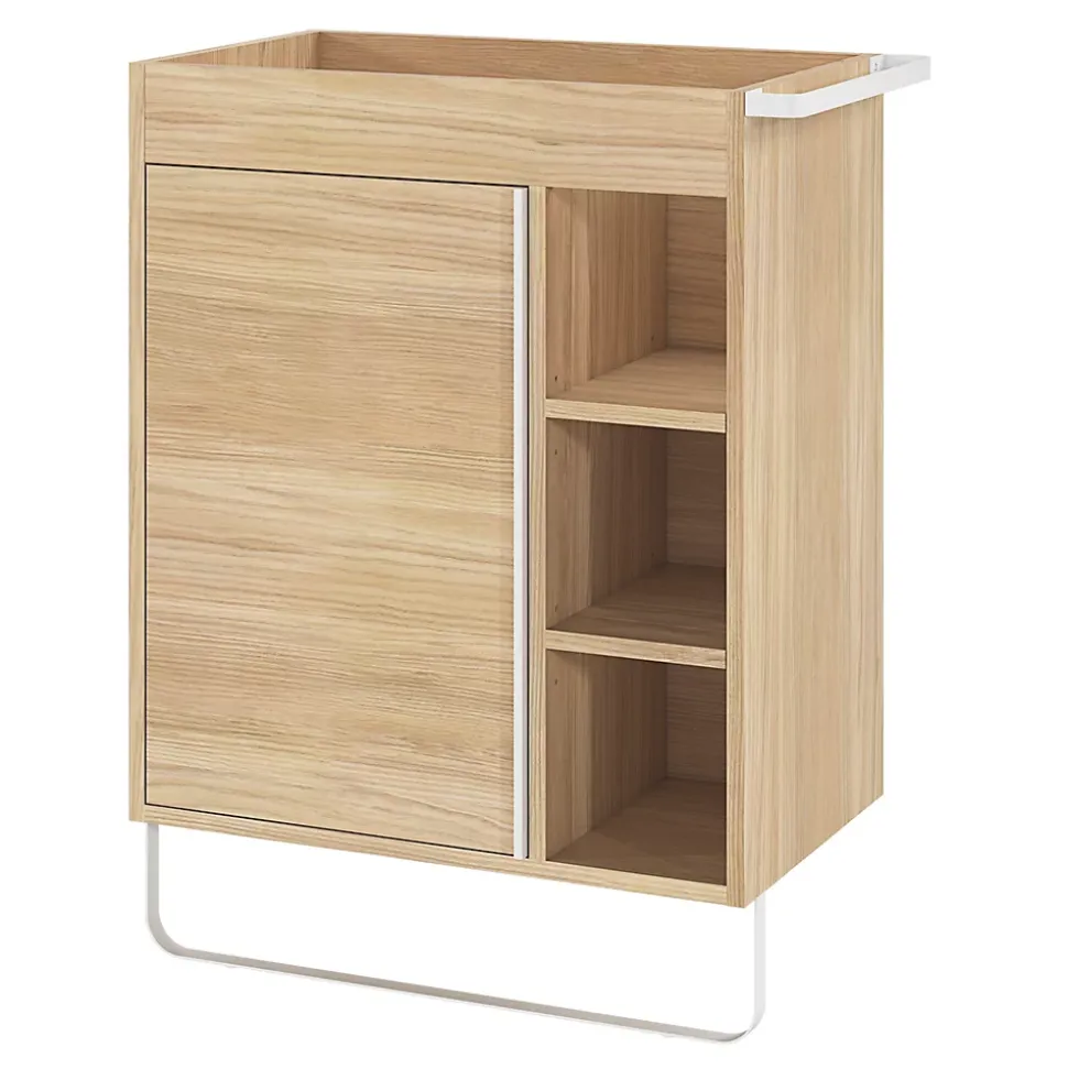 Meuble sous vasque faible profondeur à poser avec porte-serviettes effet bois l.65 x H.82 x P.36 cm, GoodHome Maza