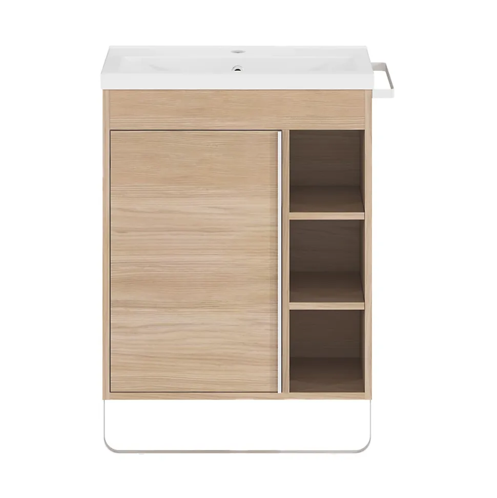 Meuble sous vasque faible profondeur à poser avec porte-serviettes effet bois l.65 x H.82 x P.36 cm, GoodHome Maza