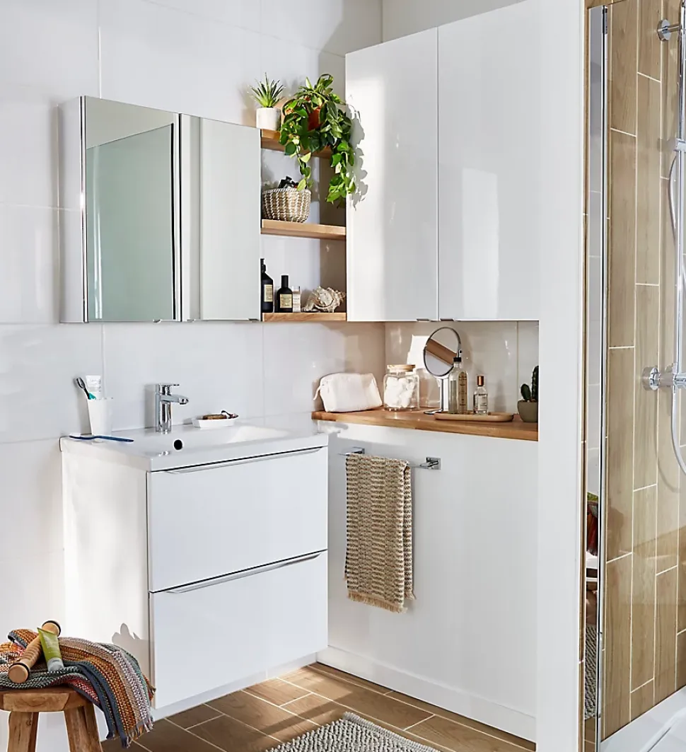 Meuble sous vasque suspendu blanc brillant l.60 x H.60 x P.45 cm, GoodHome Imandra