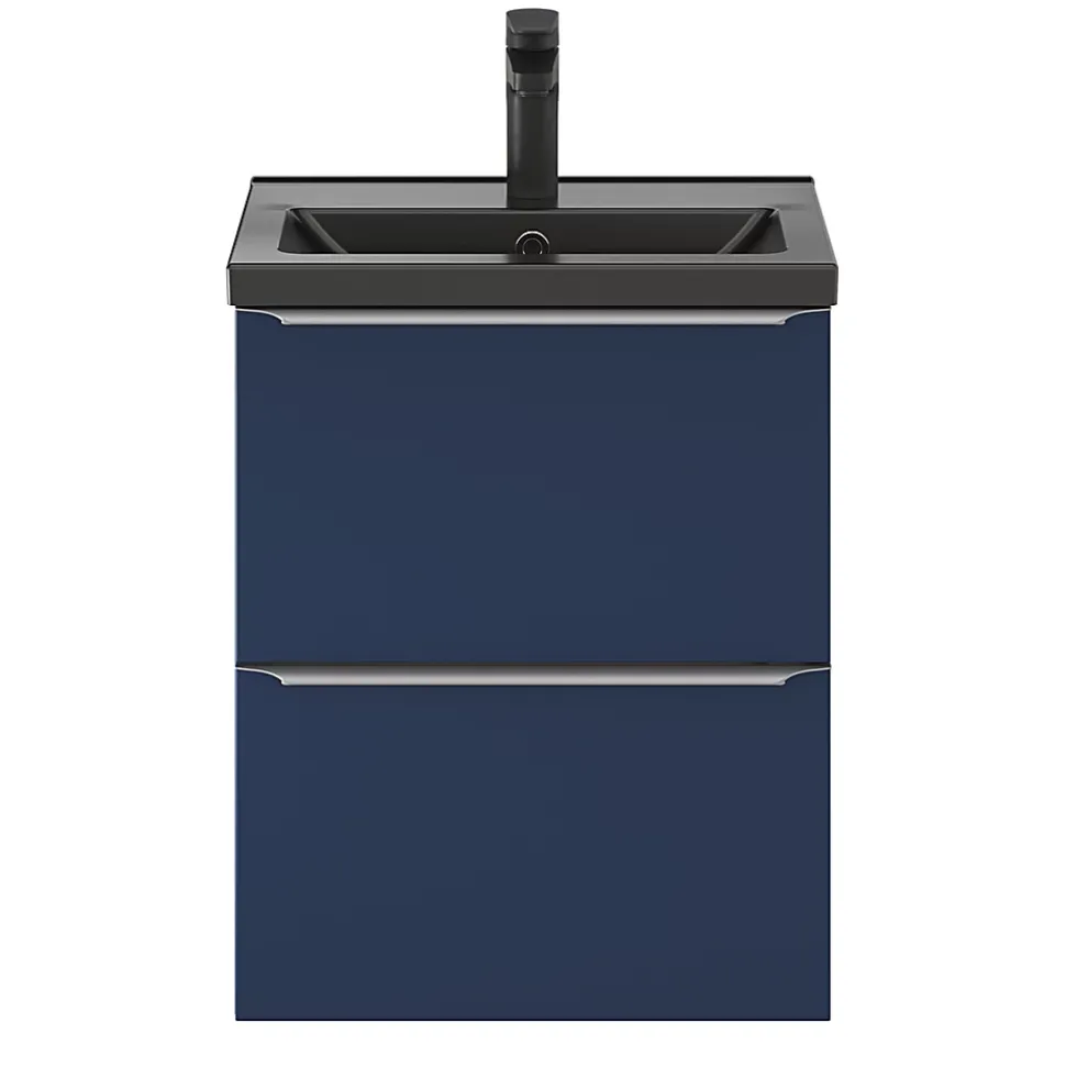 Meuble sous vasque suspendu faible profondeur bleu nuit mat l.50 x H.60 x P.36 cm, GoodHome Imandra