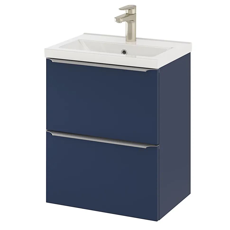 Meuble sous vasque suspendu faible profondeur bleu nuit mat l.50 x H.60 x P.36 cm, GoodHome Imandra