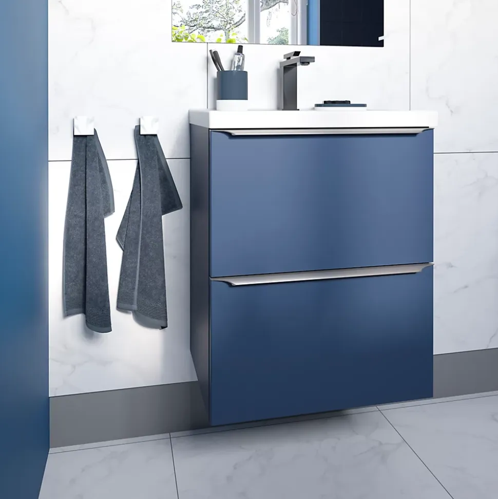 Meuble sous vasque suspendu faible profondeur bleu nuit mat l.50 x H.60 x P.36 cm, GoodHome Imandra