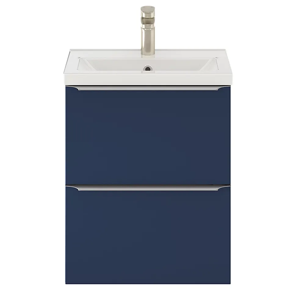 Meuble sous vasque suspendu faible profondeur bleu nuit mat l.50 x H.60 x P.36 cm, GoodHome Imandra