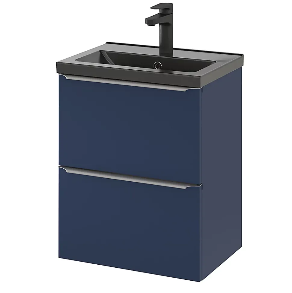 Meuble sous vasque suspendu faible profondeur bleu nuit mat l.50 x H.60 x P.36 cm, GoodHome Imandra