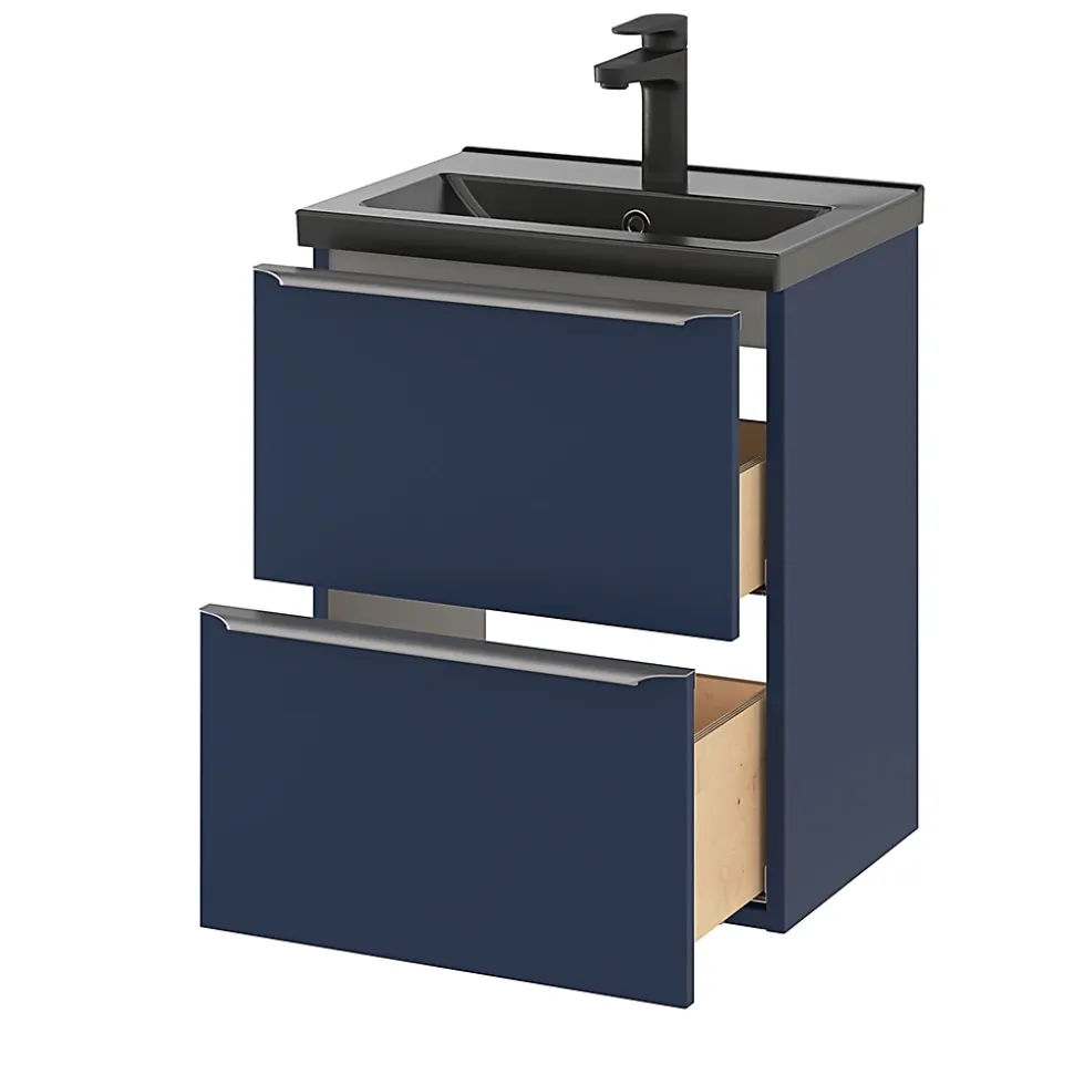 Meuble sous vasque suspendu faible profondeur bleu nuit mat l.50 x H.60 x P.36 cm, GoodHome Imandra