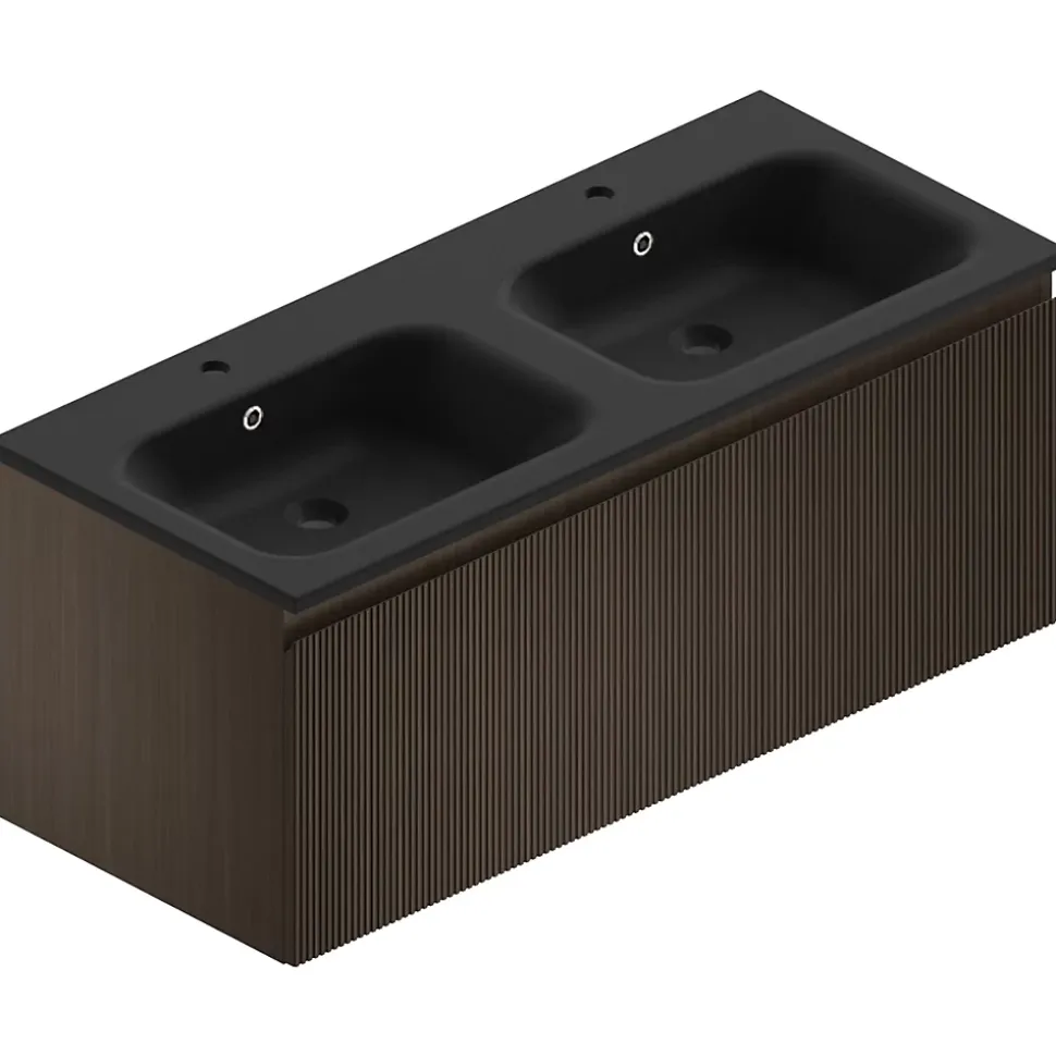 Meuble sous vasque suspendu effet noyer l.120 cm pour double vasque, Pura