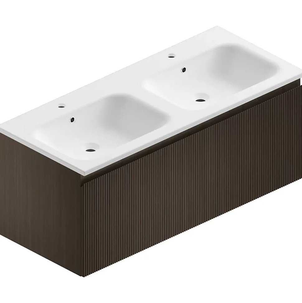 Meuble sous vasque suspendu effet noyer l.120 cm pour double vasque, Pura