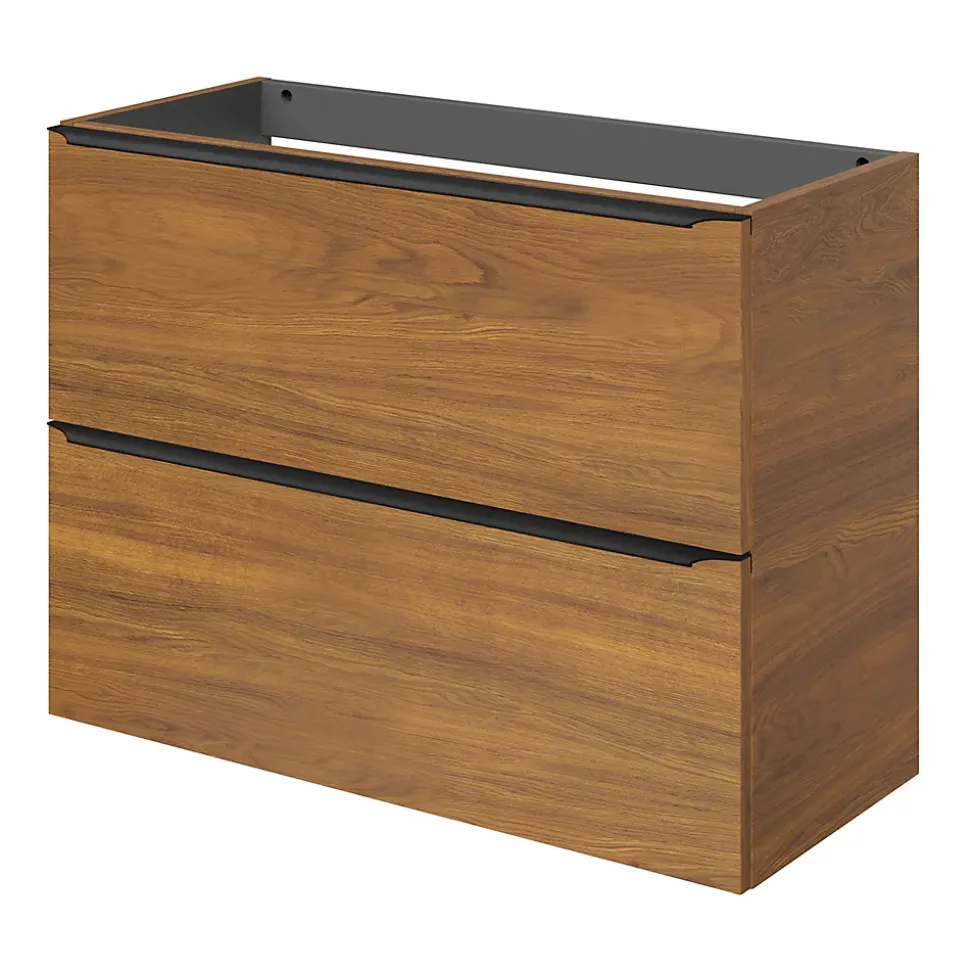 Meuble sous vasque suspendu faible profondeur effet noyer l.80 x H.60 x P.36 cm, GoodHome Imandra