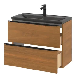 Meuble sous vasque suspendu faible profondeur effet noyer l.80 x H.60 x P.36 cm, GoodHome Imandra