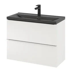 Meuble sous vasque suspendu faible profondeur blanc brillant l.80 x H.60 x P.36 cm, GoodHome Imandra