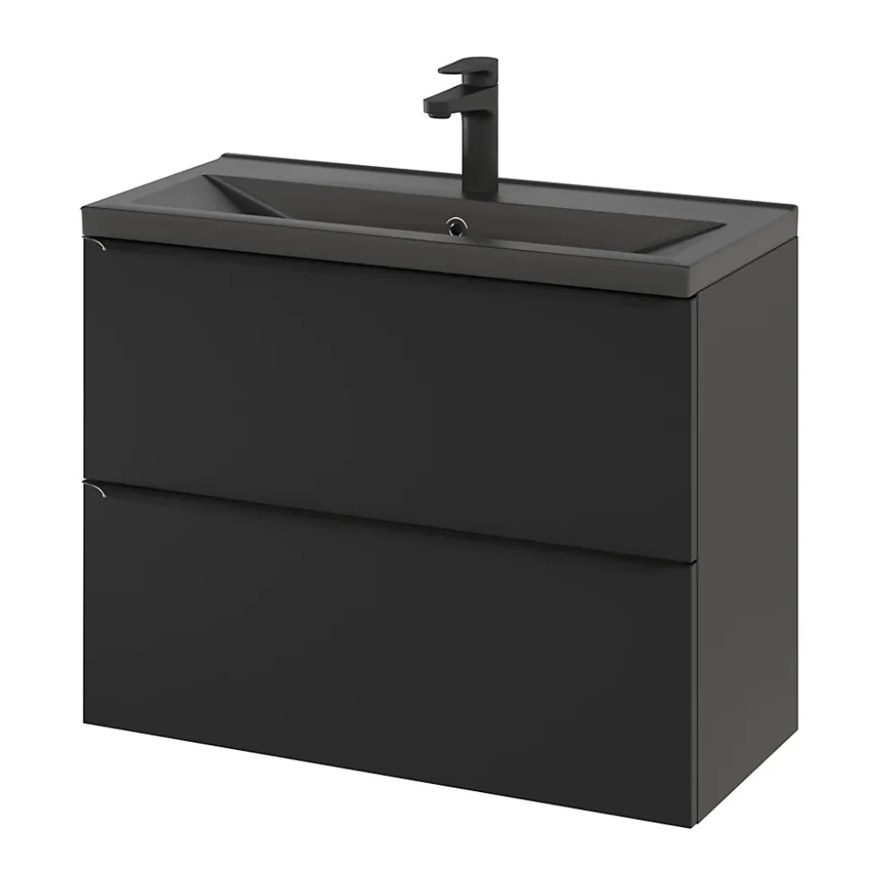 Meuble sous vasque suspendu faible profondeur noir mat l.80 x H.60 x P.36 cm, GoodHome Imandra