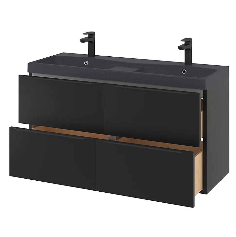 Meuble sous vasque suspendu noir mat l.120 x H.60 x P.45 cm, GoodHome Imandra