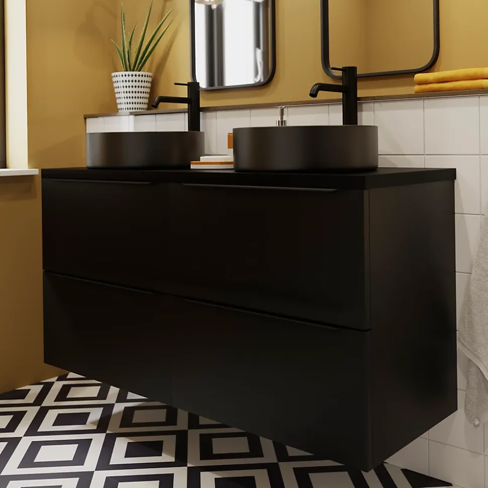 Meuble sous vasque suspendu noir mat l.120 x H.60 x P.45 cm, GoodHome Imandra