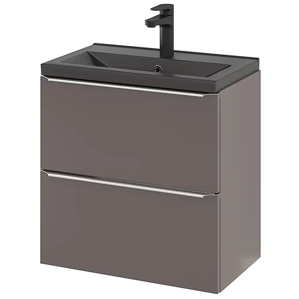 Meuble sous vasque suspendu faible profondeur gris taupe brillant l.60 x H.60 x P.36 cm, GoodHome Imandra