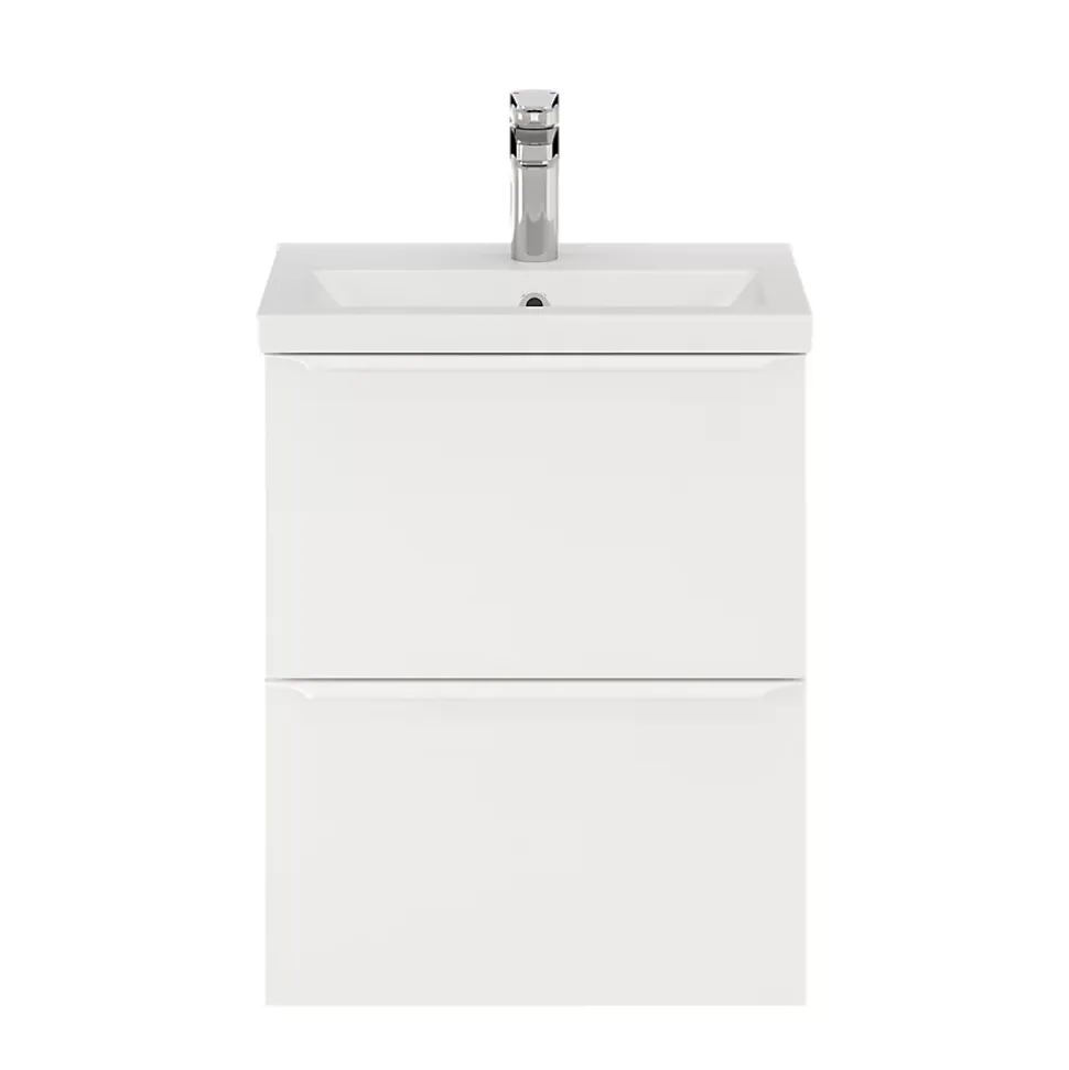 Meuble sous vasque suspendu faible profondeur blanc mat l.50 x H.60 x P.36 cm, GoodHome Imandra