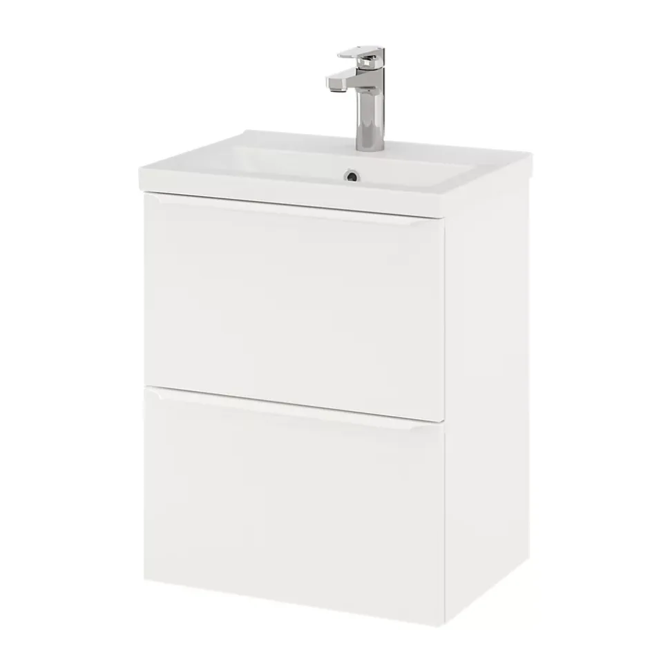 Meuble sous vasque suspendu faible profondeur blanc mat l.50 x H.60 x P.36 cm, GoodHome Imandra