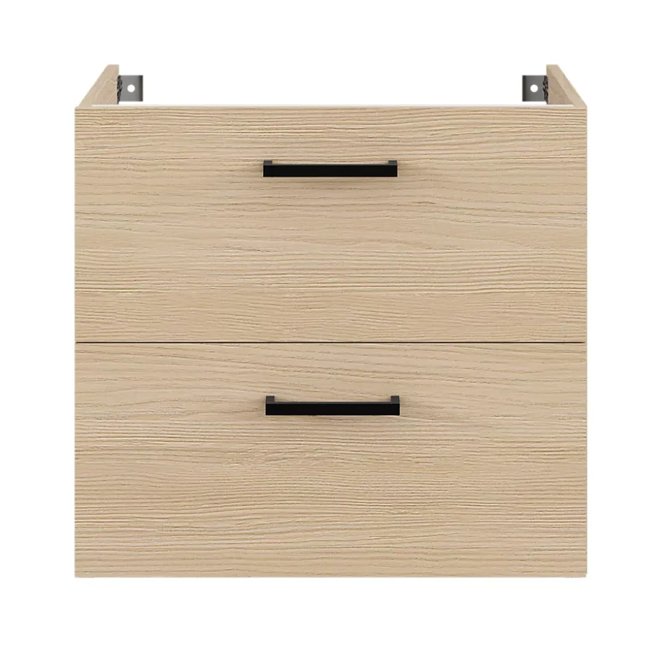 Meuble sous vasque suspendu effet chêne 2 tiroirs l.60 x H.55 x P.45 cm, Opah